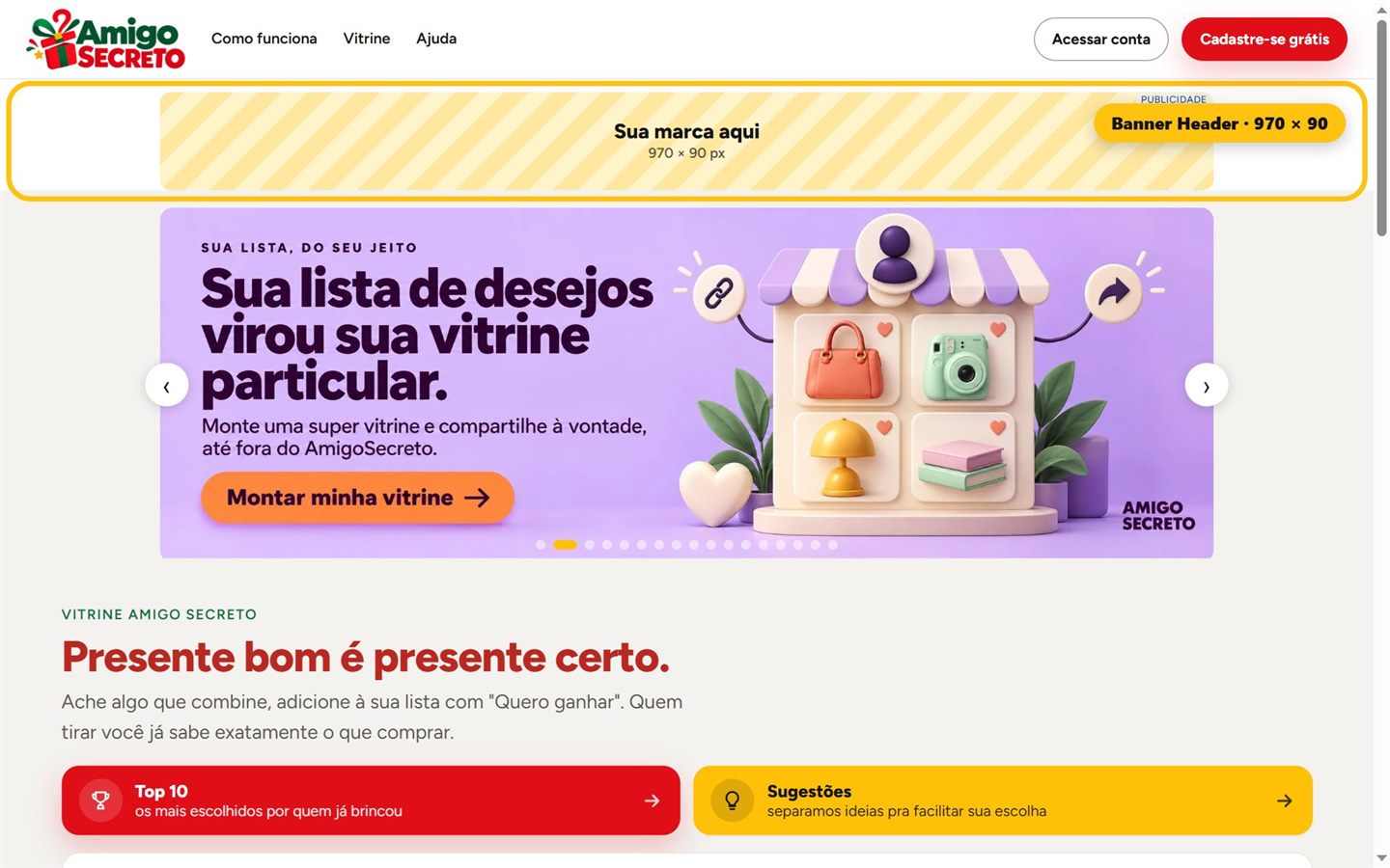 Banner de 970 por 90 justo debajo del menú del sitio