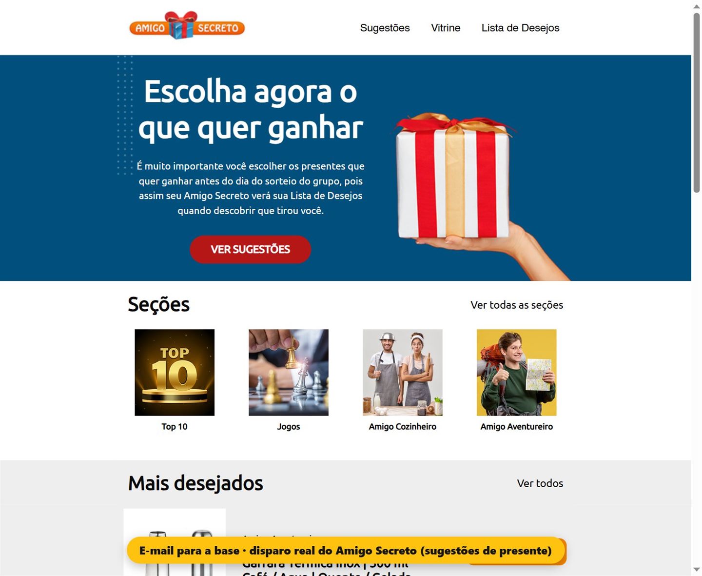 Correo de sugerencias de regalo ya enviado por Amigo Secreto
