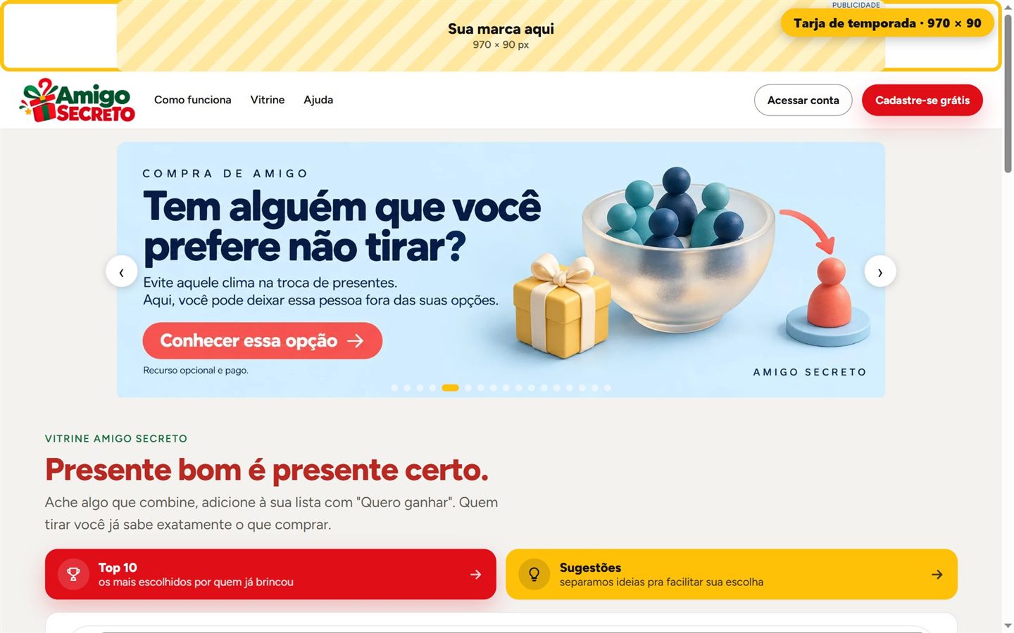 Franja de 970 por 90 encima del menú del sitio
