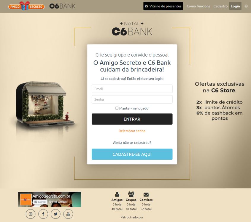 Naming Rights ya realizado: el sitio oficial de Amigo Secreto vestido con la marca C6 Bank